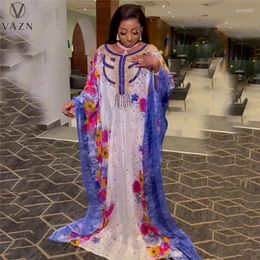 Work Dresses VAZN 2024 Africa Tribal People Style Women Suit Long Sleeve Round Neck Printed Floor Length Dress Matching Lining Two Piece Set
