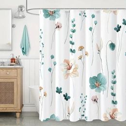 Shower Curtains 1pc Modern Watercolor Floral Curtain Set With Hooks - Waterproof And Minimalist Design For Bathroom