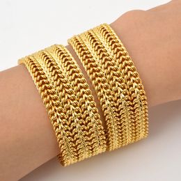 2cm Wide Chain Bracelet For Men Women 18K Gold Plated Double Weaving Rolo Cable Curb Link Catenary Fashion Thick Bangle 240507