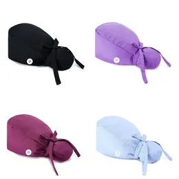 Berets 1PC Women Men Scrub Caps Holder With Buttons Adjustable Dentist Nursing Hats Bouffant Long Hair Turban