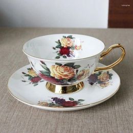 Cups Saucers Luxury European Style Bone China Coffee Cup Art Ceramic Floral Cappuccino Tea Drink High Copo English Set BD50BD