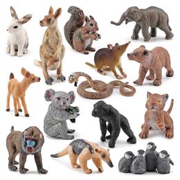 Novelty Games Simulated Miniature Animals Action Figure Cute Wild Life Figures Bears Deer Rabbit Chimpanzee Squirrel Kangaroo Figurines Toys Y240521