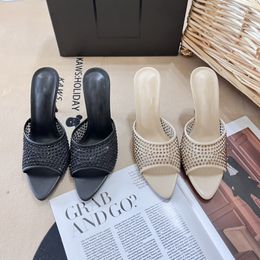 Crystal Slippers Mules Shoes Womens Slides High Heels Shoes Factory Footwear Rhinestone real buckle decoration sandal Open Toe Designers shoes