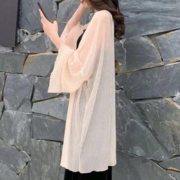 Women's Knits Korean Fashion Shrug Open Front Jacket Cardigan For Party Coat 2024 Women Wrap Long Sleeve Sheer Soft Chiffon Covers