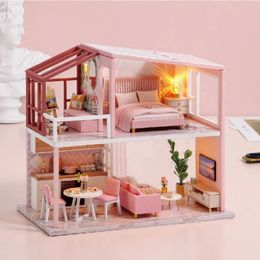 Architecture/DIY House Baby House Mini Miniature Doll DIY Small Kit Making Room Toys Home Bedroom Decorations with Furniture Wooden Cra Qisq