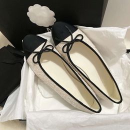 Brand Paris Designer Cowhide Flats Sandals Women Low Heel Black Ballet Toe Shallow Shoes Slip On Loafer Round Toes Formal Dress Flat Shoe Size35-41 s ss