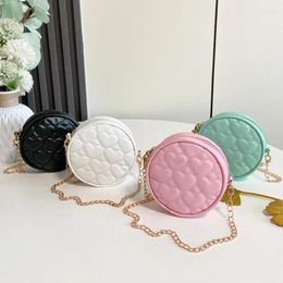 Bag Kids Small Round Cute Love Heart Pattern Sewing Thread Chain Crossbody Fashion PU Girls Mini Messenger Coin Purse