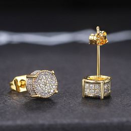 Full Zircon Stud Earrings Charm Gold Designer Jewellery Gold Round Cut CZ Diamond Punk Stud for Men Women Design Gift