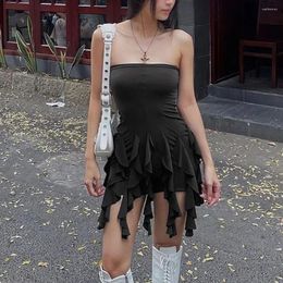 Casual Dresses Elegant Sexy Strapless Slim Mini Dress Women Summer Y2K Sweet Cute Pendulum Party Club 's Short