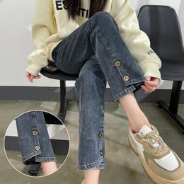 Women's Jeans Fashion Women Irregular Split High Waist Straight Cropped Denim Pants 2024 Spring Autumn Slim Fit