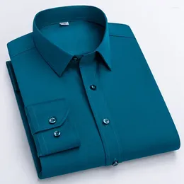 Men's Dress Shirts Mens Elegant Business Long Sleeve Solid Plain 4 Way Stretch Office Formal Shirt Casual Standard Male Workwear
