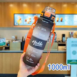 Water Bottles 1L Bottle With Time Marker Gradient Matte Motivational Drinking For Sports Gym Travel School