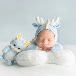Dragon born Pography Outfit Blue Knitting Jumpsuits Suit Studio Full Moon Baby Cute Creative Pography Costumes 240521
