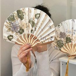 Decorative Figurines Silk Ancient Hand Fan Bamboo Colourful Vintage Folding Tassel Elegent Shank Classical Dance Female