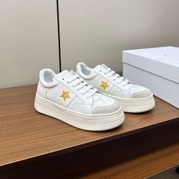 2024 New Star Thick Sole Little White Women's Genuine Leather Round Head Low Top Lace up Sports and Casual Board Shoes