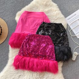 Skirts Light Luxury Spicy Girl Black Women Autumn Sequin Feather Unique Temperament High Waist Hip Wrap Slimming Short Skirt