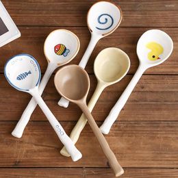 Spoons Creative Ceramic Soup Spoon Cute Japanese Ice Cream Hand Painted Coffee Dessert Rice Long Handle Kitchen Accessories