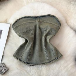 Women's Tanks Chic Denim Tube Top Sexy Strapless Basic Crop Y2k Korean Fashion Women Camis Corset Bustier