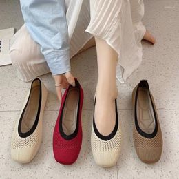 Casual Shoes 2024 Cotton Fabric Flats Women Yellow Ballerina Socks Loafers Slip On Flat Heel Mule Plus Size 40