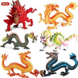 Novelty Games Oenux Original Mythical Chinese Dragon Dinosaurs Action Figures Animals Model Solid PVC Decoration Collection Kids Toy Gift Y240521