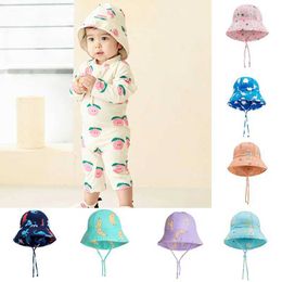 Caps Hats Boys and Girls Swimming Hat Round Printed Fruit Cute Childrens Sun Baby Fisherman Fashion Boutique Beach d240521