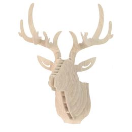 3D Wooden Puzzle Model Elk Head Wall Decoration Animal Sculpture Decoration Wall Art Decoration 240518