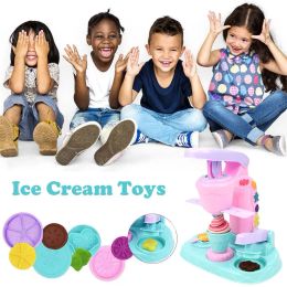 Children's Coloured Clay Ice Cream Machine DIY Play Dough Tools Ice Cream Plasticine Mould Pretend Kits Toys For Kids Gift