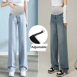 Wide Leg Denim Maternity Long Jeans Spring Autumn High Waist Support Belly Pants for Pregnant Women Retro Casual Baggy Pregnancy L2405