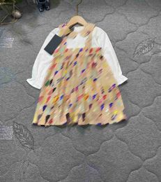 Top designer girl partydress Carrying Princess Dress Size 90-140 Colorful letter printing baby skirt lapel Kids frock Nov15