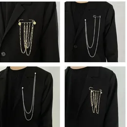 Brooches High-end Fashion Crystal Brooch Long Chain Men Suit Scarf Buckle Elegant Luxulry Pins Rhinestone