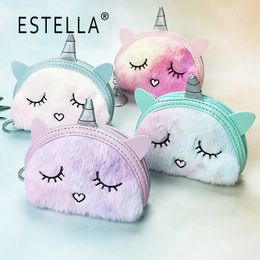 Estella's New Cute Cartoon Semi-circle Coin Purse Unicorn Embroidered Cute Squinting Tie-dye Plush Coin Purse