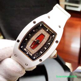 Male RM Wrist Watch RM07-01 White Ceramic Red Lip Womens Watch Hollow Automatic Machine Timepiece