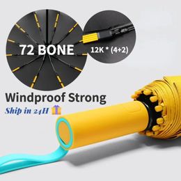 72 Bone Super Strong Windproof Automatic Umbrella Sunshade Uv Protection Folding Sunproo AntiStorm Large Size Reverse Rain Gear 240514