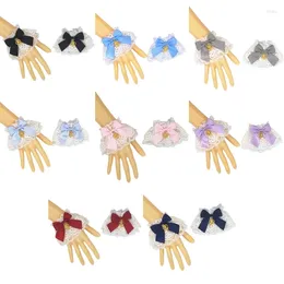 Party Supplies Handmade Ruffled Lace Wrist Cuff Sweet Bowknot Heart Pendant Bracelet Wristband Japanese Anime Cosplay