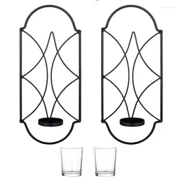 Candle Holders 2PCS Metal Wall Sconce Holder Decor Mounted Sconces With Glass For Fireplace Yard Pathway Black