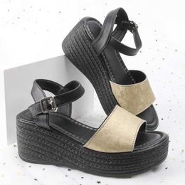 Sandals Women Female Summer Platform Ladies Beach Shoes Elegant Sequins Diamond Wedges Occupation Sandal Plus Size H240521
