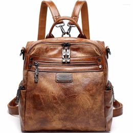 Backpack Style Women Brand Design Backpacks Female Luxury Oil Wax Leather Handbags Fashion Letter Shoulder Bags For Ladies Shopper High