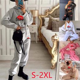 Women's Two Piece Pants Fashionable Spring Autumn Women Outfit Solid Color Drawstring Hat Set Long Sleeved Casual Sport Sweater