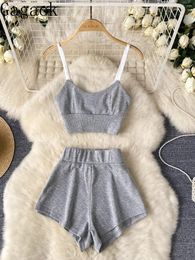 Women's Tracksuits Gagaok Sweet Two Piece Sets Women Slim Waist Short Camisole Vest Top Casual Shorts Suit 2024 Summer Simple Woman Clothing