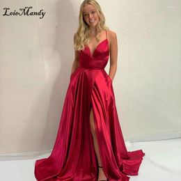 Party Dresses Red A-line Evening With Pocket 2024 Criss Cross Backless Prom Reception Dress High Split Formal Maxi Dinner Gowns