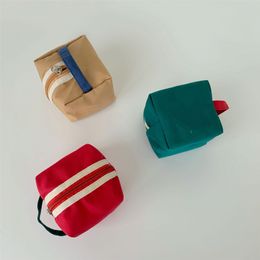 Canvas Small Storage Bag Red And Green Contrasting Color Cosmetic Bag Mini Coin Purse Square Wash Card Bag Solid Color Student