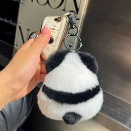 3PCS Imitatio Mink Fur Mini Panda Keychains Kids Cute Plush Car Keyring Purse School Bag Pendant Ornaments Toy Accessories Gifts