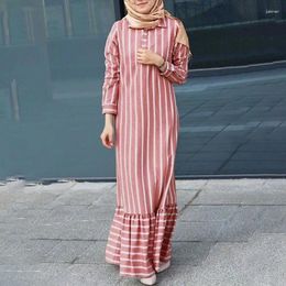 Ethnic Clothing Muslim Women Dress Casual Long Sleeved Skirt Striped Fishtail Frock Regular Fits Fashion Ramadan One Piece Set