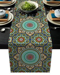 Linen Burlap Table Runner Colourful Morocco Flowers Islam Arabesque Kitchen Table Runners Dinner Party Wedding Events Decor 240521