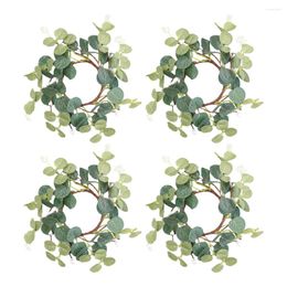 Decorative Flowers 4 Pcs Eucalyptus Wreath Ring Rustic Table Decor Summer Front Door Pine Wood