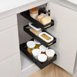 Kitchen Storage 360°Rolling Shelf Cabinet Slide Rail Rack Punch-Free Organise Carbon Steel Material Home Accessorie