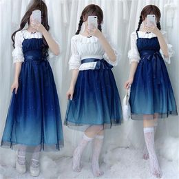 Ethnic Clothing Summer And Spring Gradient Suspender Chiffon Fairy Princess Dress Girl Sweet Anime Loli Role-playing Costume