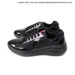 Pradshoes Men casual shoes designer sports trainers Top quality America Cup Sneakers Black chunky rubber soles black sneaker technical fabric Vernice Bike walking