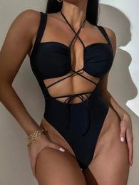 Women's Swimwear Europe And The United States Selling Sexy One-piece Swimsuit Women With Hollowed Backless Lace-up Bikini
