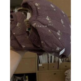 Stock clearance 7491 Children Clothes Knitted or Jeans Girl's Purple Floral Sweater Cardigan